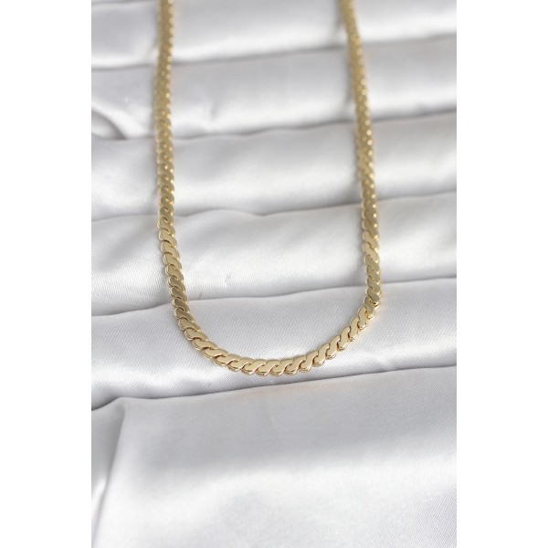 CM 14K Gold Renk Yassı Ezme Zincir Model 60 cm Kadın Kolye - TJ-BKO10996