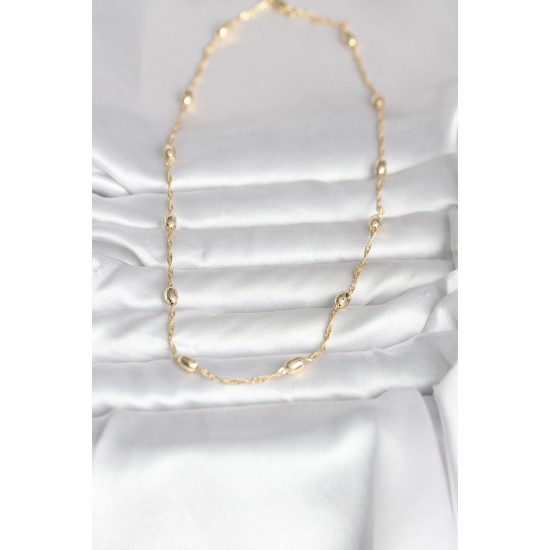 CM 14K Gold Renk Burgu Zincirli Damla Topçuk Model 45 cm Kadın Kolye - TJ-BKO11001