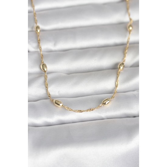 CM 14K Gold Renk Burgu Zincirli Damla Topçuk Model 45 cm Kadın Kolye - TJ-BKO11001