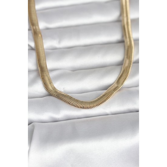CM 14K Gold Renk Kalın Yassı Yılan Zincir Model 45 cm Kadın Kolye - TJ-BKO11006