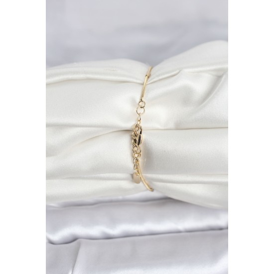 CM 14K Gold Renk Barlı Yılan Zincir Model Kadın Bileklik - TJ-BB8277