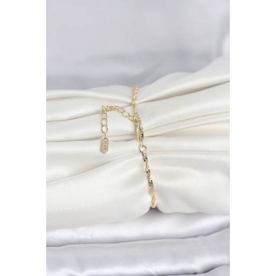 CM 14K Gold Renk Yassı Ezme Burgu Model Kadın Bileklik - TJ-BB8282