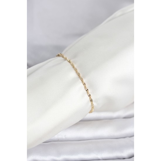 CM 14K Gold Renk Yassı Ezme Burgu Model Kadın Bileklik - TJ-BB8282