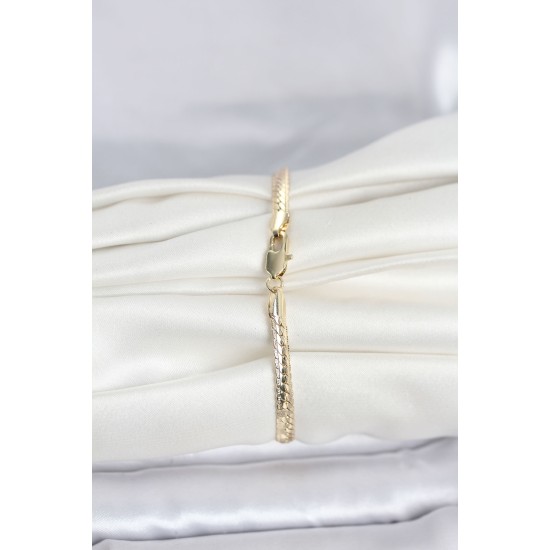 CM 14K Gold Renk Lazerli Yassı Zincir Model Kadın Bileklik - TJ-BB8295