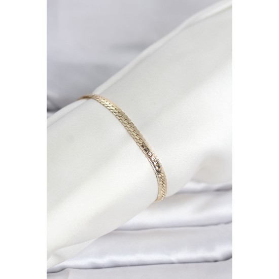 CM 14K Gold Renk Lazerli Yassı Zincir Model Kadın Bileklik - TJ-BB8295