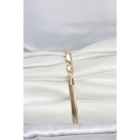 CM 14K Gold Renk Yassı Zincir Yılan Model Kadın Bileklik - TJ-BB8297