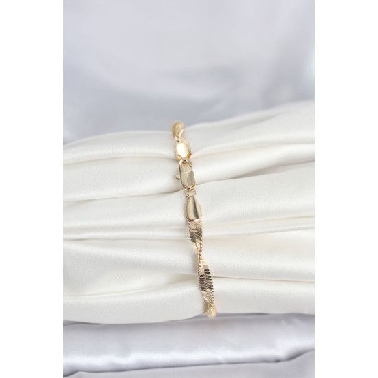 CM 14K Gold Renk Zincir Kalın Yassı Ezme Burgu Model Kadın Bileklik - TJ-BB8301