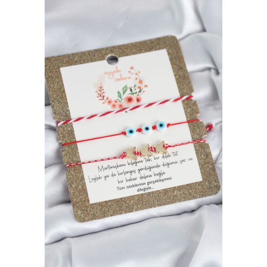 Marteniçka Bileklik 3'lü Kelebek ve Nazar Boncuklu Model - TJ-BB8314