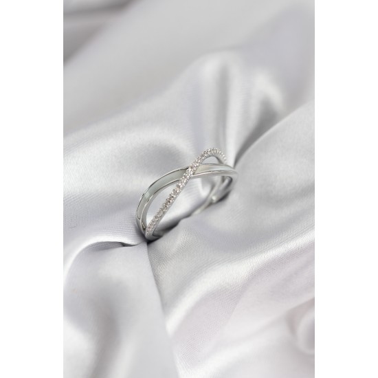Zirkon Taşlı Sarmal Sedefli Gümüş Renk Kadın Yüzük - TJ-BYK3926