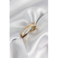Zirkon Taşlı Sarmal Sedefli Gold Renk Kadın Yüzük TJ-BYK3927