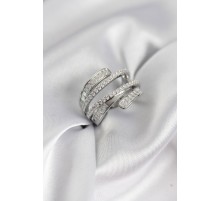 Sarmal Zirkon Baget Taşlı Gümüş Renk Kadın Yüzük - TJ-BYK3929