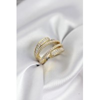Sarmal Zirkon Baget Taşlı Gold Renk Kadın Yüzük TJ-BYK3930