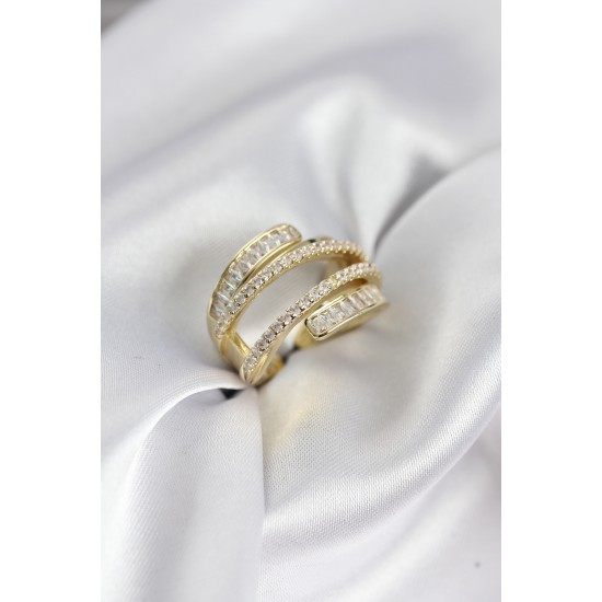 Sarmal Zirkon Baget Taşlı Gold Renk Kadın Yüzük - TJ-BYK3930
