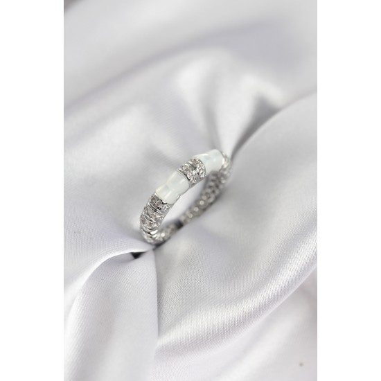 Zirkon Taşlı Kemik Model Gümüş Renk Kadın Yüzük - TJ-BYK3931