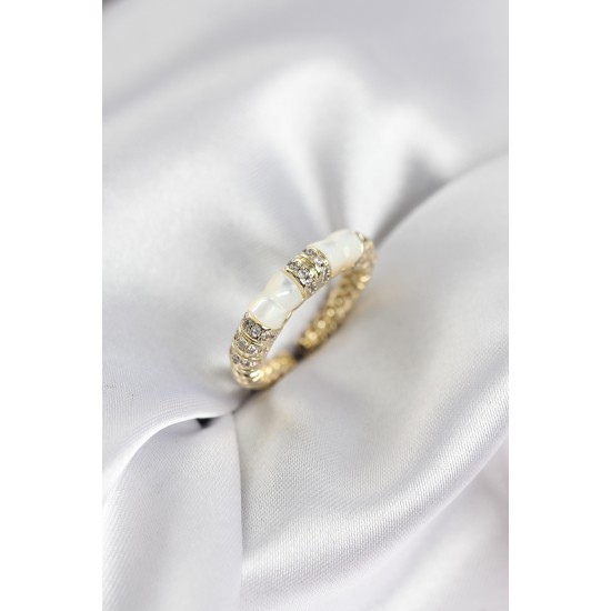 Zirkon Taşlı Kemik Model Gold Renk Kadın Yüzük - TJ-BYK3932