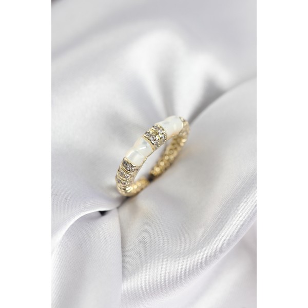 Zirkon Taşlı Kemik Model Gold Renk Kadın Yüzük - TJ-BYK3932