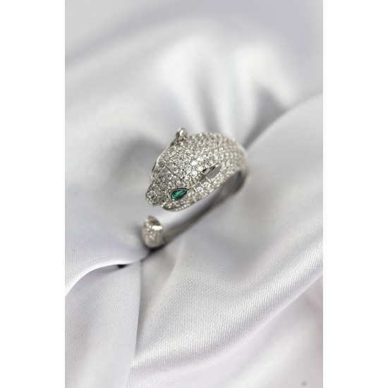 Jaguar Model Gümüş Renk Zirkon Taşlı Kadın Yüzük - TJ-BYK3933