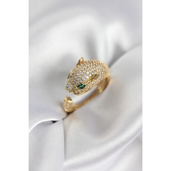 Jaguar Model Gold Renk Zirkon Taşlı Kadın Yüzük - TJ-BYK3934