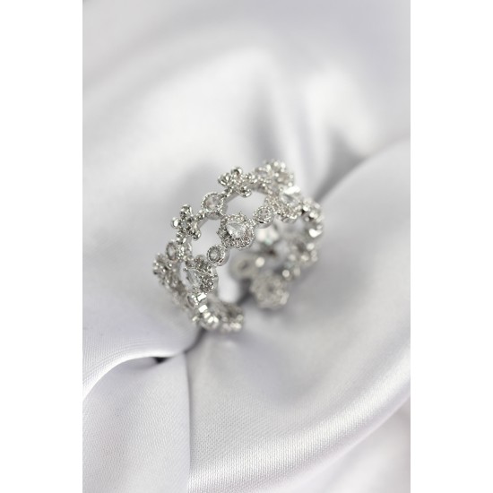 Zirkon Taşlı 2'li Model Gümüş Renk Kadın Yüzük - TJ-BYK3935