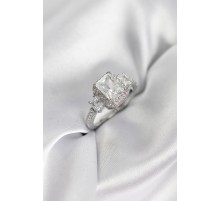 Gümüş Renk Kare Baget Zirkon Taşlı Tek Taş Model Kadın Yüzük - TJ-BYK3937