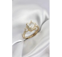 Gold Renk Kare Baget Zirkon Taşlı Tek Taş Model Kadın Yüzük - TJ-BYK3938