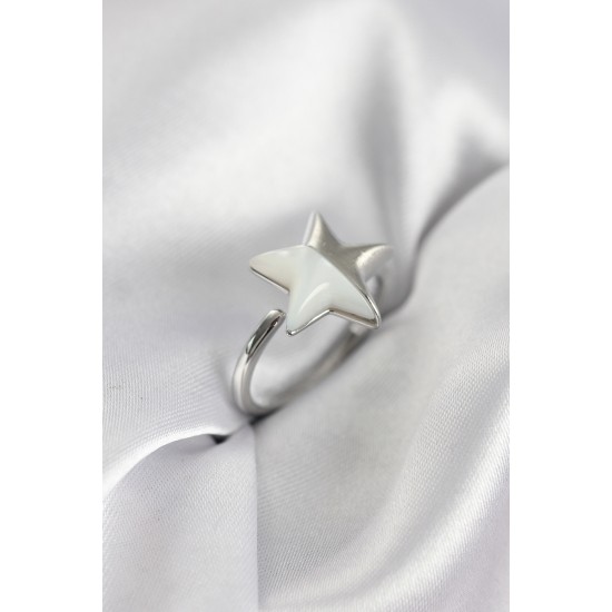 Gümüş Renk Sedefli Yıldız Model Kadın Yüzük - TJ-BYK3939