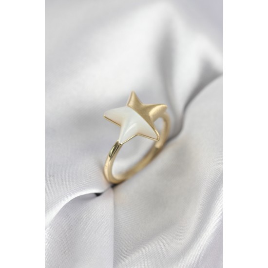 Gold Renk Sedefli Yıldız Model Kadın Yüzük - TJ-BYK3940