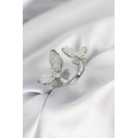 Gümüş Renk Beyaz Kelebek Model Zirkon Taşlı Kadın Yüzük TJ-BYK3943