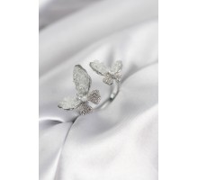 Gümüş Renk Beyaz Kelebek Model Zirkon Taşlı Kadın Yüzük - TJ-BYK3943