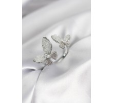 Gümüş Renk Beyaz Kelebek Model Zirkon Taşlı Kadın Yüzük - TJ-BYK3943