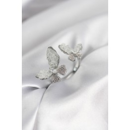 Gümüş Renk Beyaz Kelebek Model Zirkon Taşlı Kadın Yüzük TJ-BYK3943