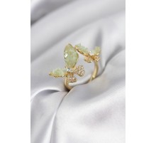 Gold Renk Su Yeşili Kelebek Model Zirkon Taşlı Kadın Yüzük - TJ-BYK3948