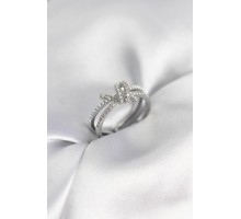 Gümüş Renk İncili Zirkon Taşlı Düğüm Kadın Yüzük - TJ-BYK3949