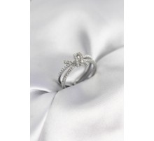 Gümüş Renk İncili Zirkon Taşlı Düğüm Kadın Yüzük - TJ-BYK3949