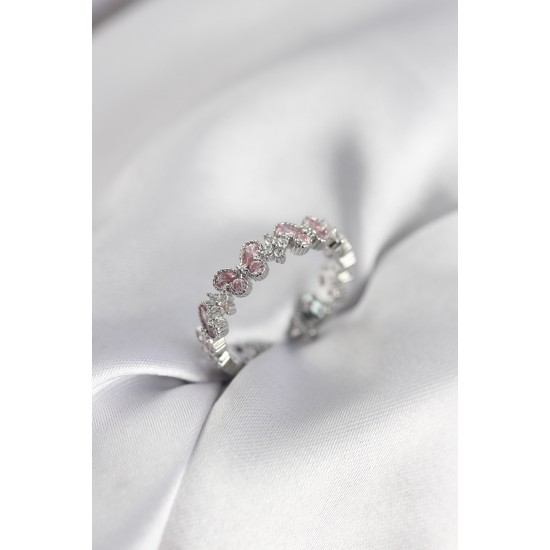 Pembe Zirkon Taşlı Kelebek Model Kadın Yüzük - TJ-BYK3951