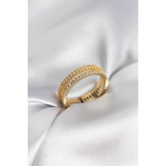 Gold Renk Minimal Zirkon Taşlı Kadın Yüzük - TJ-BYK3957