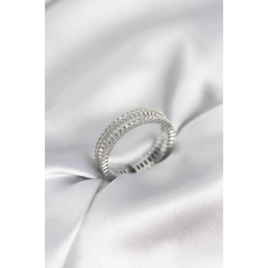 Gümüş Renk Minimal Zirkon Taşlı Kadın Yüzük - TJ-BYK3958