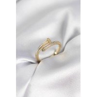 Zirkon Taşlı Gold Renk Yassı Çivi Model Kadın Yüzük TJ-BYK3961