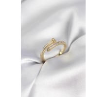 Zirkon Taşlı Gold Renk Yassı Çivi Model Kadın Yüzük - TJ-BYK3961