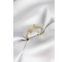 Zirkon Taşlı Gold Renk Yassı Çivi Model Kadın Yüzük - TJ-BYK3961