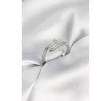 Zirkon Taşlı Gümüş Renk Yassı Çivi Model Kadın Yüzük - TJ-BYK3962