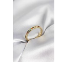 Gold Renk Sıralı Renkli Zirkon Taşlı Kadın Yüzük - TJ-BYK3965