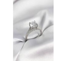 Gümüş Renk Tek Taş Model Zirkon Taşlı Kadın Yüzük - TJ-BYK3966