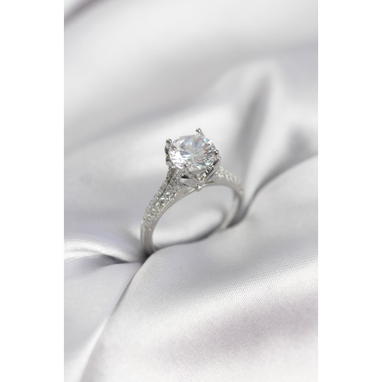 Gümüş Renk Tek Taş Model Zirkon Taşlı Kadın Yüzük - TJ-BYK3966