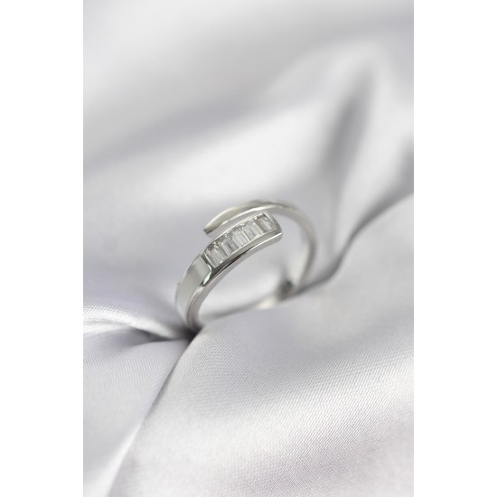 Baget Zirkon Taşlı Gümüş Renk Kadın Yüzük - TJ-BYK3968