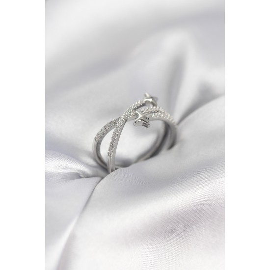 Gümüş Renk Zirkon Taşlı Halley Model Kadın Yüzük - TJ-BYK3970