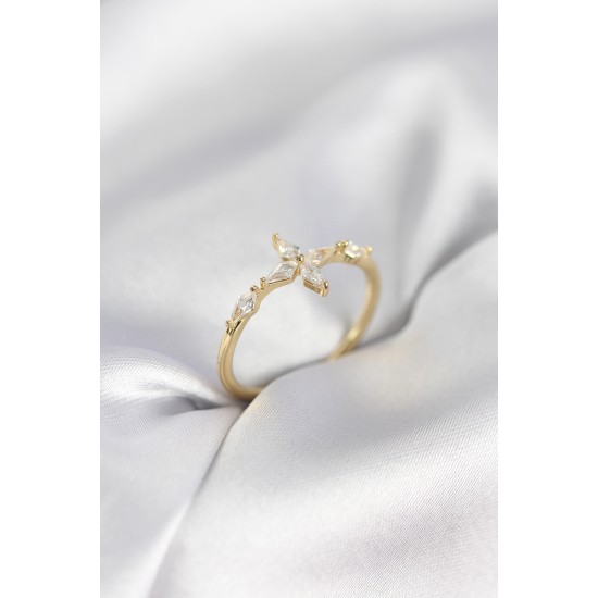 Yıldız Model Zirkon Taşlı Gold Renk Kadın Yüzük - TJ-BYK3973