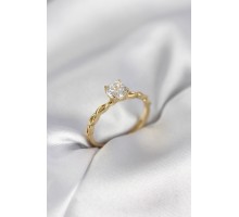 Gold Renk Sarmal Zincir Model Tek Taş Model Zirkon Taşlı Kadın Yüzük - TJ-BYK3975