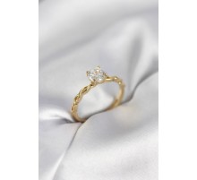 Gold Renk Sarmal Zincir Model Tek Taş Model Zirkon Taşlı Kadın Yüzük - TJ-BYK3975