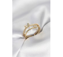 Gold Renk 2'li Zirkon Taşlı Kelebek Model Kadın Yüzük - TJ-BYK3977